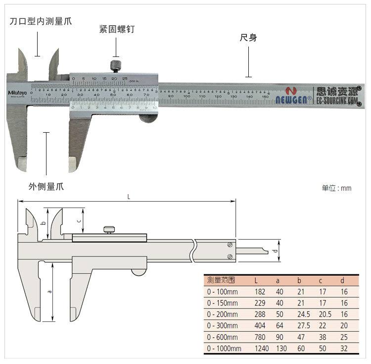 三丰Mitutoyo游标卡尺-分度值0.02mm 530-312 530-118 530-119