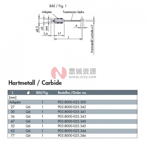 波龙(BLUM)硬质合金探针(For TC53/54/76) ECP03.8000-025.300图2